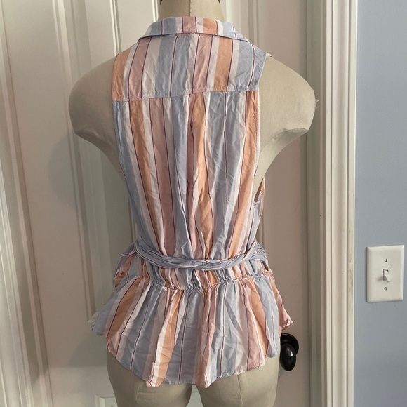 Free People Small ‘MacKenzie Top’ Stripe Sleeveless Wrap BOHO Beach Casual - Picture 4 of 9